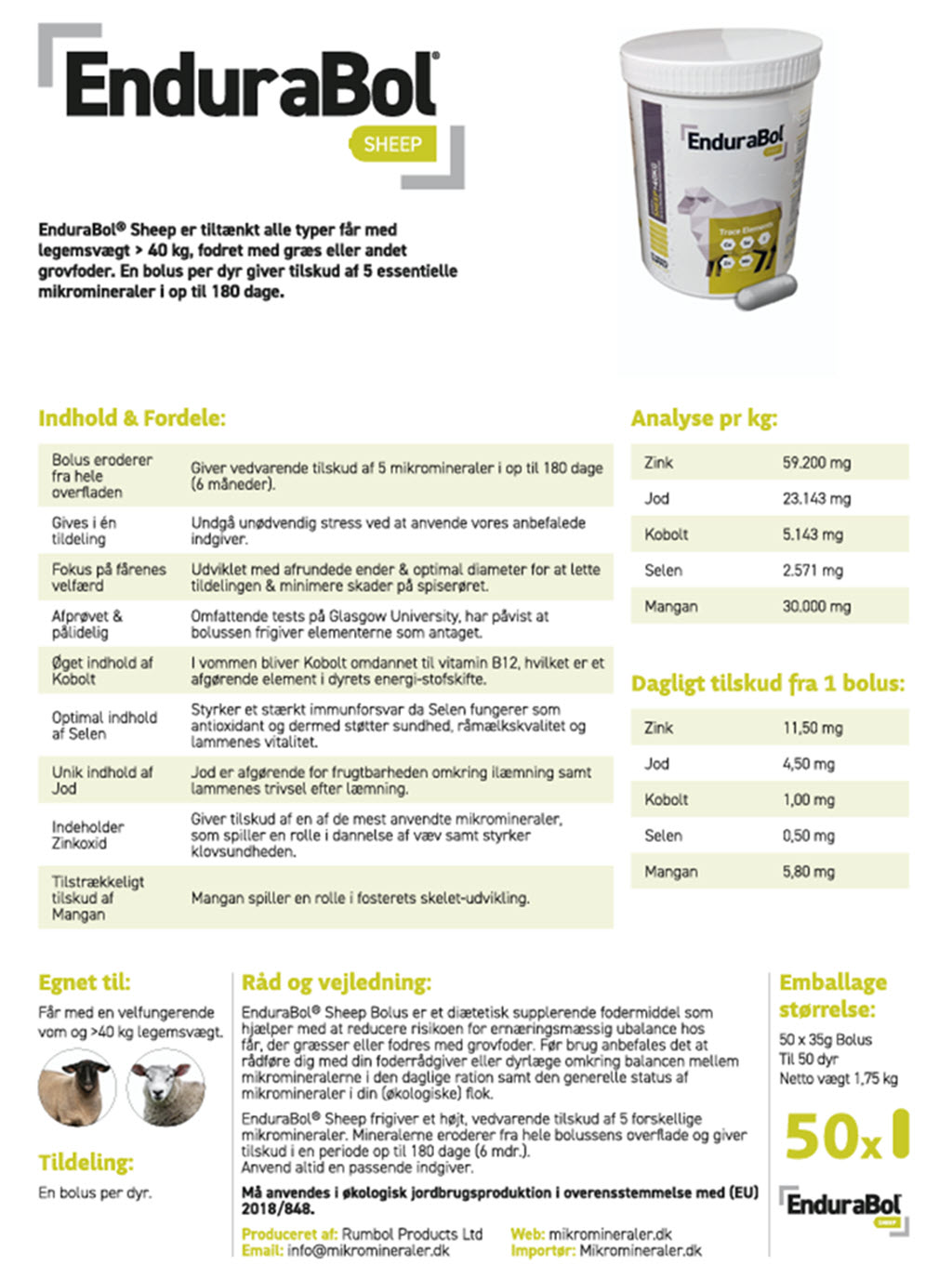 Endurabol Sheep Bolus Info